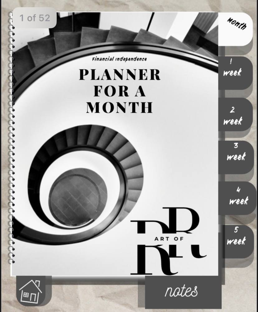 Financial independence digital planner for a month